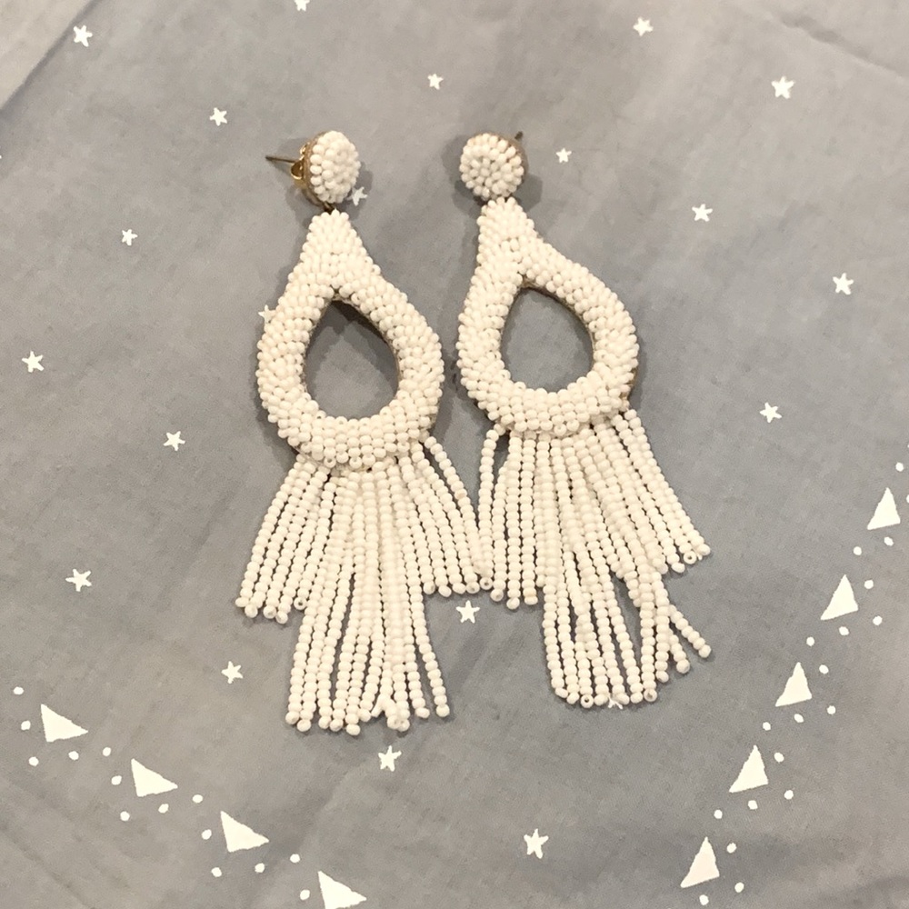 NWOT white beaded fringe earrings